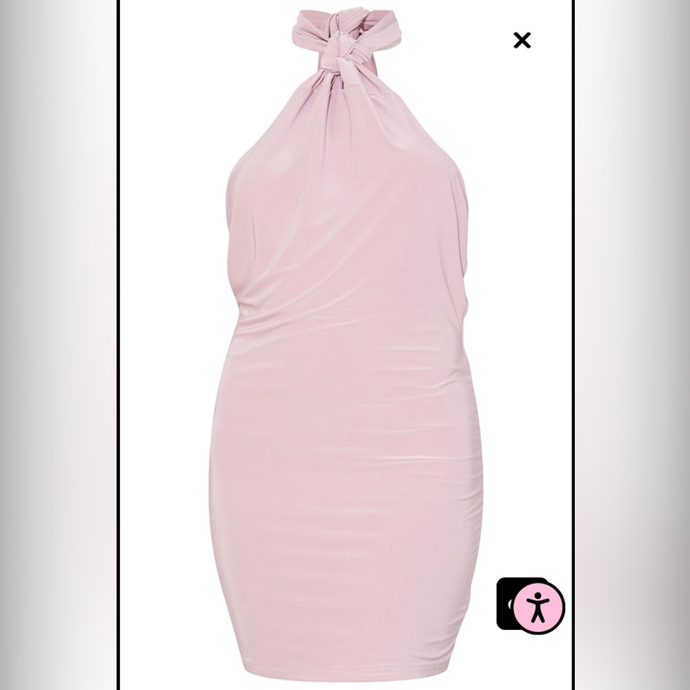 Petite Rose Slinky Knotted Halter Neck Bodycon Dress